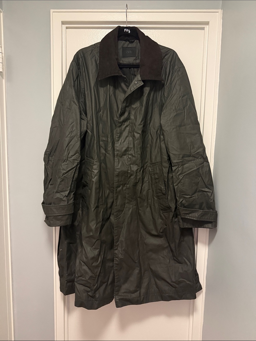 Zara XL Long Dark Green Wax Jacket